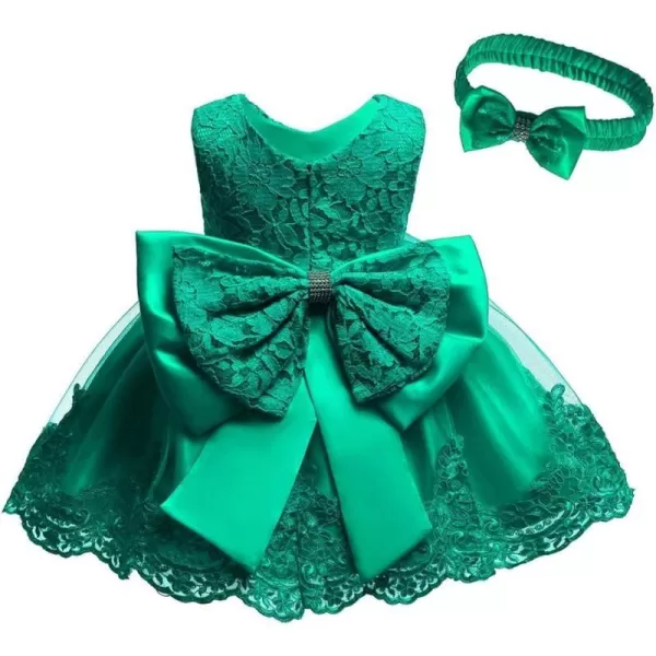 Lace Flower Girls Tutu Dress for Kids Baby Christening Baptism Communion Birthday Party Formal Wedding DressesHeadwearGreen