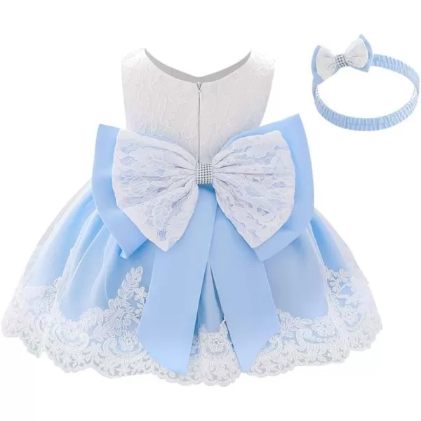 Lace Flower Girls Tutu Dress for Kids Baby Christening Baptism Communion Birthday Party Formal Wedding DressesHeadwearLight Blue