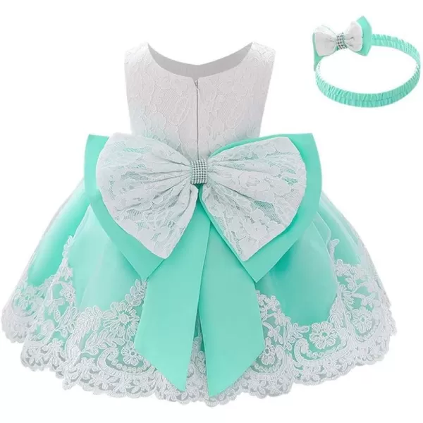 Lace Flower Girls Tutu Dress for Kids Baby Christening Baptism Communion Birthday Party Formal Wedding DressesHeadwearLight Green