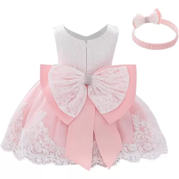 Lace Flower Girls Tutu Dress for Kids Baby Christening Baptism Communion Birthday Party Formal Wedding DressesHeadwearPink 1