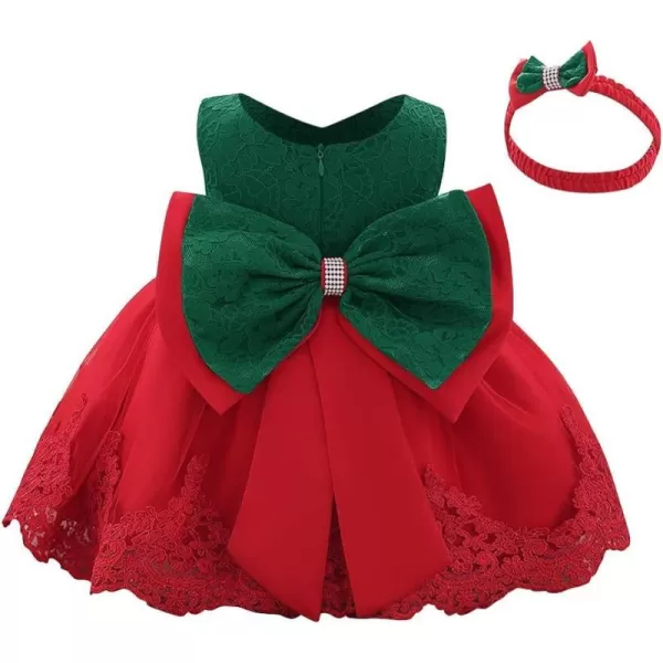 Lace Flower Girls Tutu Dress for Kids Baby Christening Baptism Communion Birthday Party Formal Wedding DressesHeadwearRed  Green