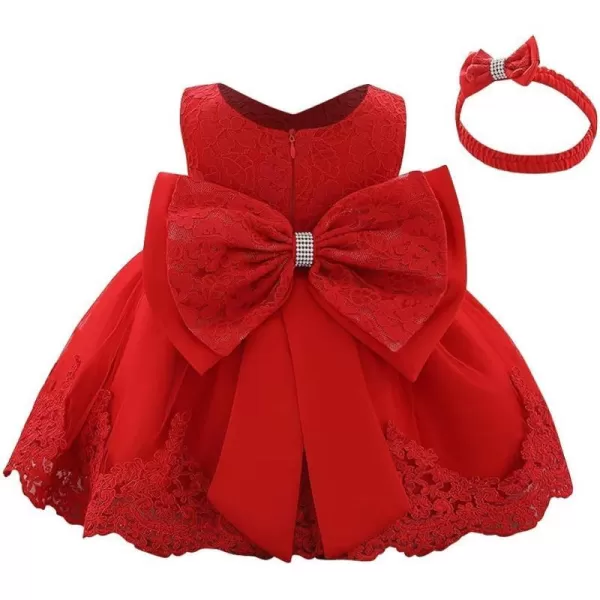 Lace Flower Girls Tutu Dress for Kids Baby Christening Baptism Communion Birthday Party Formal Wedding DressesHeadwearRed