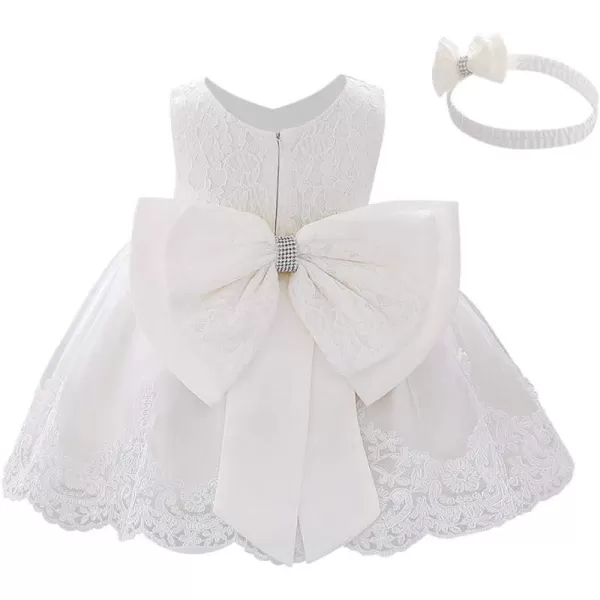 Lace Flower Girls Tutu Dress for Kids Baby Christening Baptism Communion Birthday Party Formal Wedding DressesHeadwearWhite