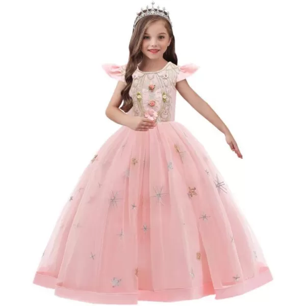 Little Big Girls Flower Lace Long Princess Dress Kids Wedding Bridesmaid Pageant Party Communion Puffy Tulle Ball GownsPink