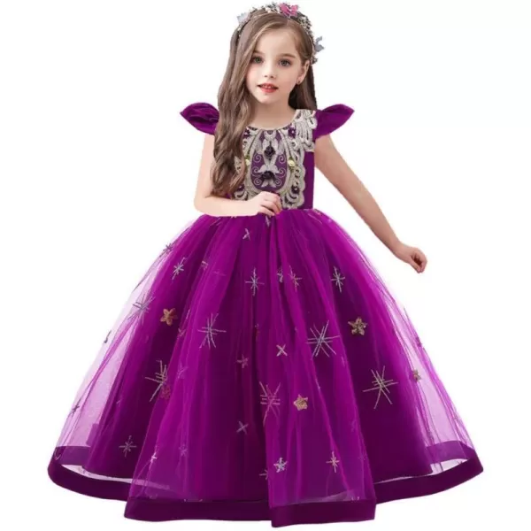 Little Big Girls Flower Lace Long Princess Dress Kids Wedding Bridesmaid Pageant Party Communion Puffy Tulle Ball GownsPurple