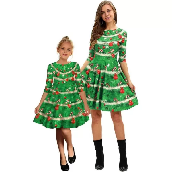 Mother Daughter Christmas Dress for Women Girls Xmas Holiday Cocktail Party Dresses Mommy and Me Family Matching OutfitGreen Candy Cane