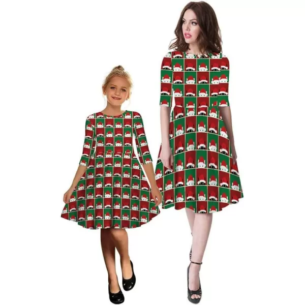 Mother Daughter Christmas Dress for Women Girls Xmas Holiday Cocktail Party Dresses Mommy and Me Family Matching OutfitRed  Green Santa Hat