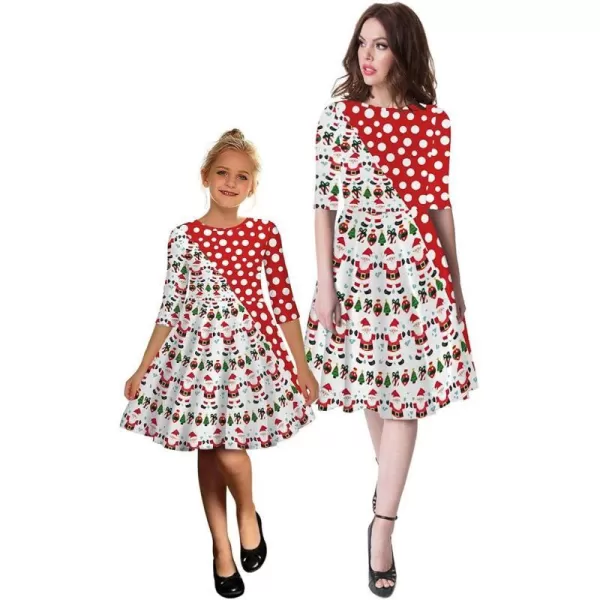 Mother Daughter Christmas Dress for Women Girls Xmas Holiday Cocktail Party Dresses Mommy and Me Family Matching OutfitRed  White Santa Claus