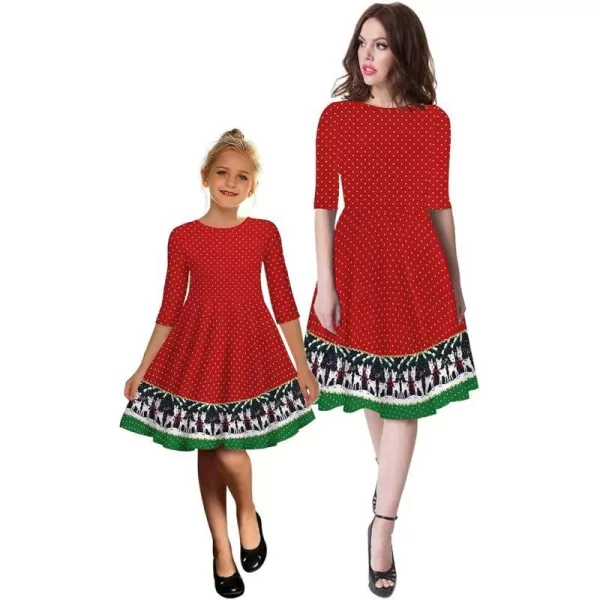 Mother Daughter Christmas Dress for Women Girls Xmas Holiday Cocktail Party Dresses Mommy and Me Family Matching OutfitRed Dots