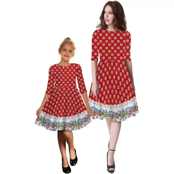 Mother Daughter Christmas Dress for Women Girls Xmas Holiday Cocktail Party Dresses Mommy and Me Family Matching OutfitRed Snowflake