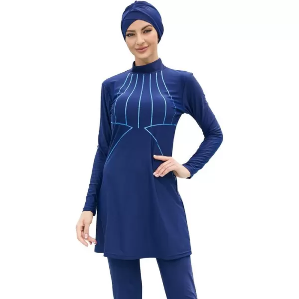 Muslim Swimsuits for Women Islamic Burkini Swimsuits Modest Swimwear Full Cover Hijab Top Pants Costume Bathing SuitDark Blue