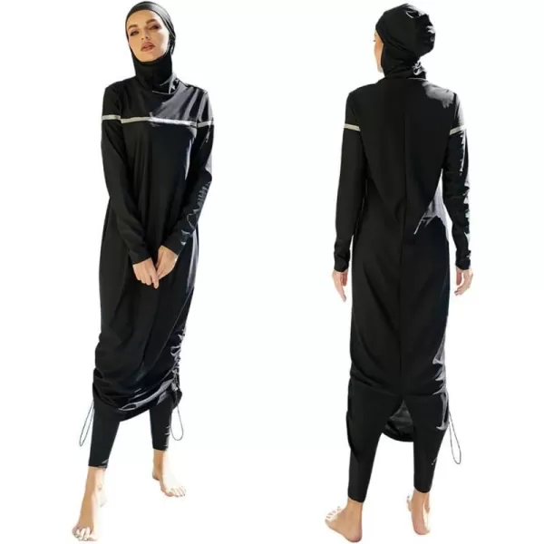 Muslim Swimsuits for Women Modest Islamic Arabic Swimwear Burkini Full Cover Hijab Top Pants Swimming Cap Bathing SuitsBlack  White