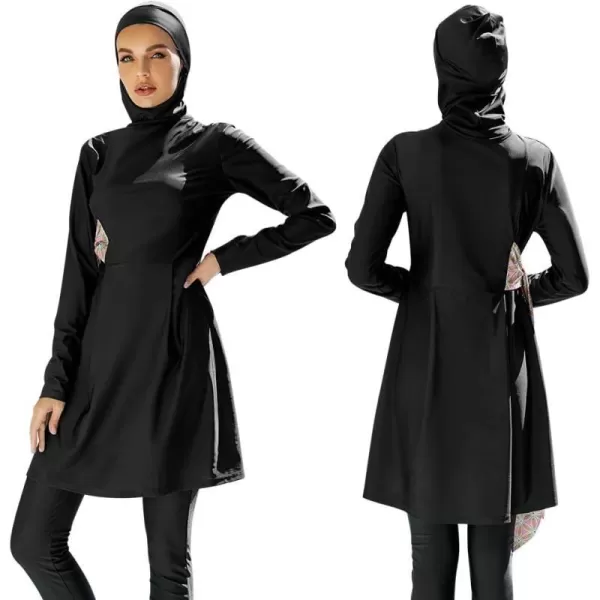 Muslim Swimsuits for Women Modest Islamic Arabic Swimwear Burkini Full Cover Hijab Top Pants Swimming Cap Bathing SuitsBlack Straps