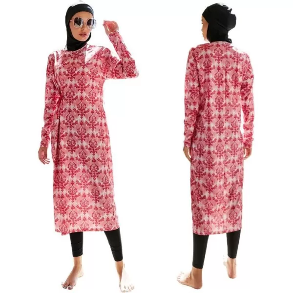 Muslim Swimsuits for Women Modest Islamic Arabic Swimwear Burkini Full Cover Hijab Top Pants Swimming Cap Bathing SuitsRed Floral