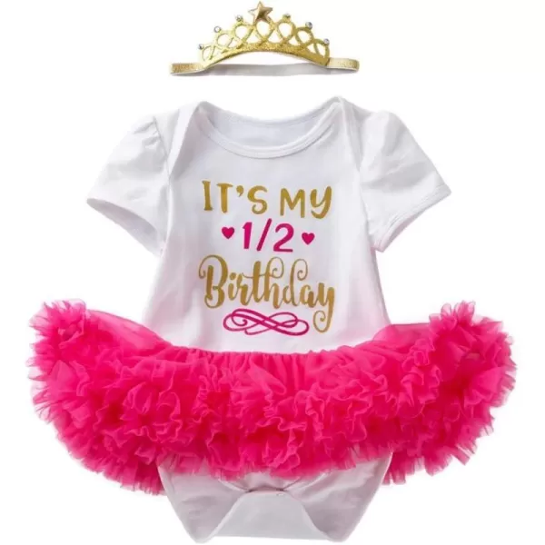 My 12 1st 2nd Birthday Outfit Girl Baby Romper Tutu DressShiny Crown Headband Cake Smash Dress Clothes 2PCS Skirt SetHot Pink 12 Birthday