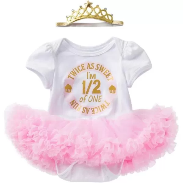 My 12 1st 2nd Birthday Outfit Girl Baby Romper Tutu DressShiny Crown Headband Cake Smash Dress Clothes 2PCS Skirt SetPink  Gold 12 One