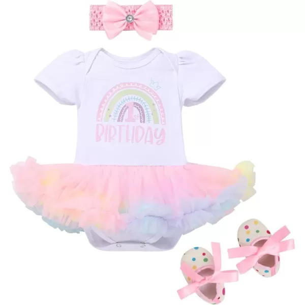 My 12 1st 2nd Birthday Outfit Girl Baby Romper Tutu DressShiny Crown Headband Cake Smash Dress Clothes 2PCS Skirt SetPink  Rainbow 1st Birthday