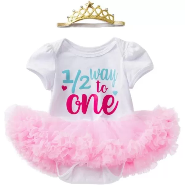 My 12 1st 2nd Birthday Outfit Girl Baby Romper Tutu DressShiny Crown Headband Cake Smash Dress Clothes 2PCS Skirt SetPink 12 One