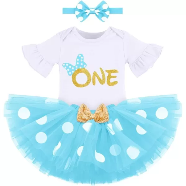 My 1st Birthday Baby Girl Mouse Cake Smash Outfit Polka Dot Romper Tutu Skirt Headband Dress Costume for Party Photo ShootWhite  Blue