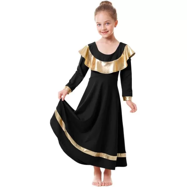 OwlFay Girls Ruffle Metallic Gold Color Block Praise Dance Dress Liturgical Lyrical Worship Tunic Skirt Kid Dancewear CostumeOwlFay Girls Ruffle Metallic Gold Color Block Praise Dance Dress Liturgical Lyrical Worship Tunic Skirt Kid Dancewear Costume