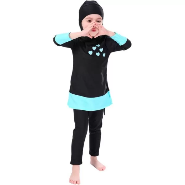 OwlFay Mu Swimsuits For Girls Kids Islamic Burkini Full Cover Hijab Top Pants Swim Costume Bathing SuitBlack