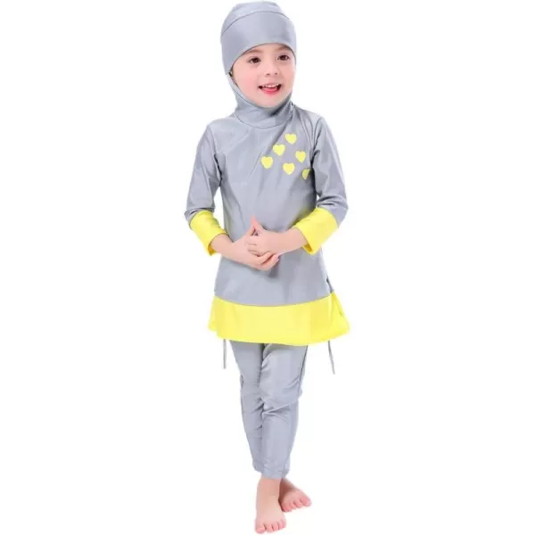 OwlFay Mu Swimsuits For Girls Kids Islamic Burkini Full Cover Hijab Top Pants Swim Costume Bathing SuitGray