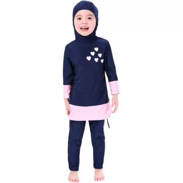 OwlFay Mu Swimsuits For Girls Kids Islamic Burkini Full Cover Hijab Top Pants Swim Costume Bathing SuitNavy Blue