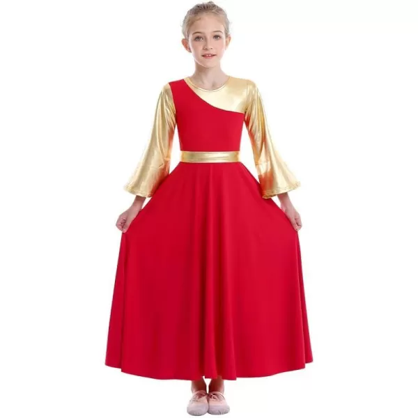 OwlFay Praise Dance Dresses for Girls Gold Metallic Color Block Liturgical Worship Dancewear Celebration of Spirit PraisewearRed  Gold