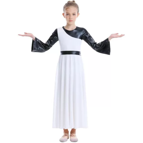 OwlFay Praise Dance Dresses for Girls Gold Metallic Color Block Liturgical Worship Dancewear Celebration of Spirit PraisewearWhite  Black