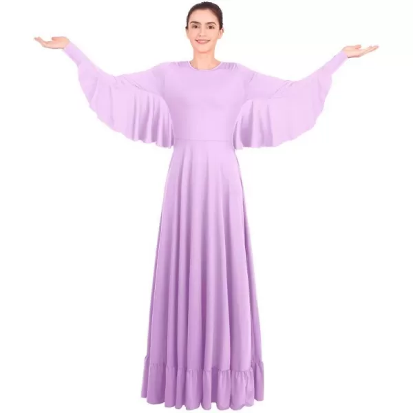 OwlFay Womens Angel Wings Liturgical Praise Dance Dress Solid Ruffle Loose Fit Full Length Church Dancewear Worship CostumeLight Purple