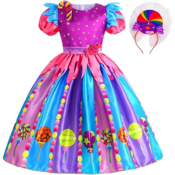 Rainbow Candy Tutu Dress for Girls 310Y Candy Princess Costume with Headband for Halloween Birthday Party Dress upShort Sleeves