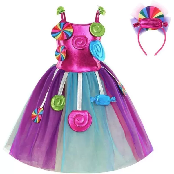 Rainbow Candy Tutu Dress for Girls 310Y Candy Princess Costume with Headband for Halloween Birthday Party Dress upSleeveless