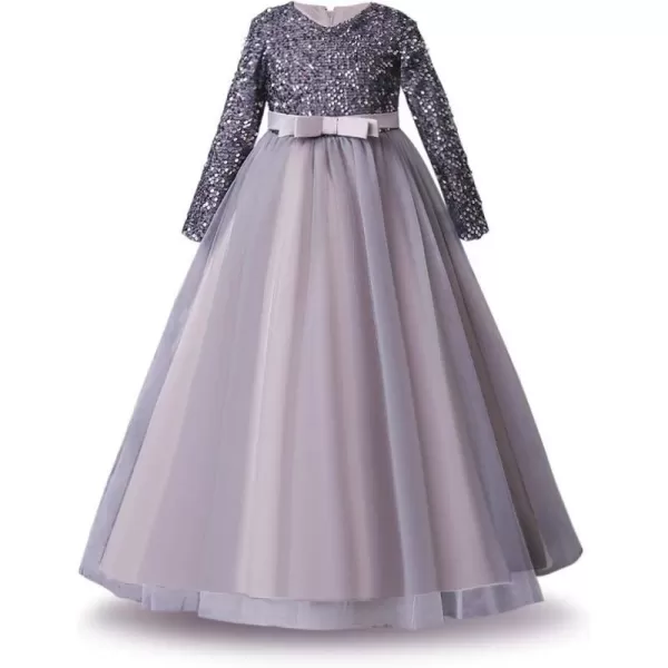 Sequins Flower Girls Lace Dress for Kids Wedding Bridesmaid Pageant Party Maxi Gown Irregular Puffy Tulle Dresses 314Y003 Gray