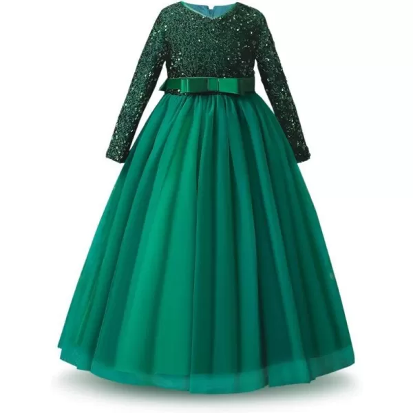 Sequins Flower Girls Lace Dress for Kids Wedding Bridesmaid Pageant Party Maxi Gown Irregular Puffy Tulle Dresses 314Y003 Green