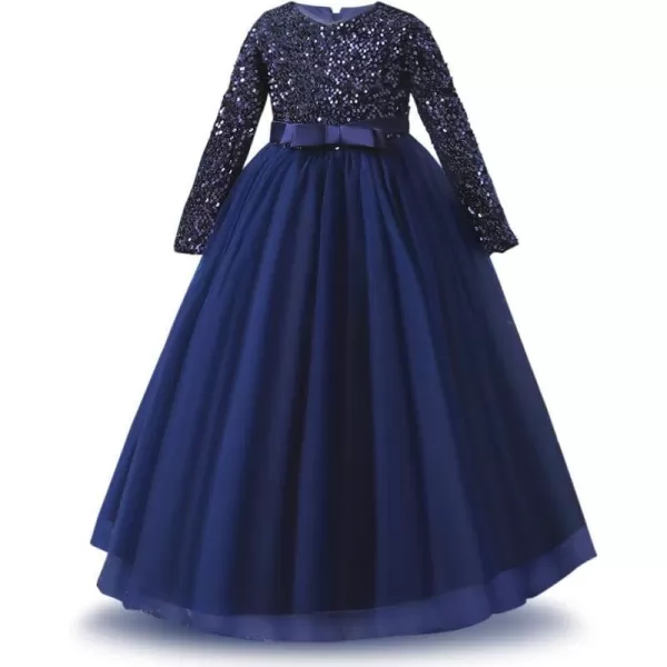 Sequins Flower Girls Lace Dress for Kids Wedding Bridesmaid Pageant Party Maxi Gown Irregular Puffy Tulle Dresses 314Y003 Navy Blue