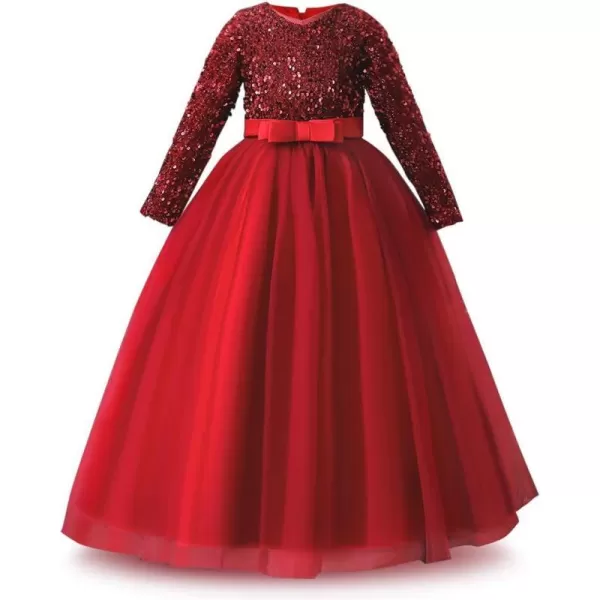 Sequins Flower Girls Lace Dress for Kids Wedding Bridesmaid Pageant Party Maxi Gown Irregular Puffy Tulle Dresses 314Y003 Red