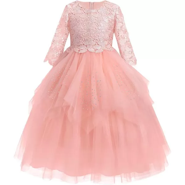 Sequins Flower Girls Lace Dress for Kids Wedding Bridesmaid Pageant Party Maxi Gown Irregular Puffy Tulle Dresses 314YPink