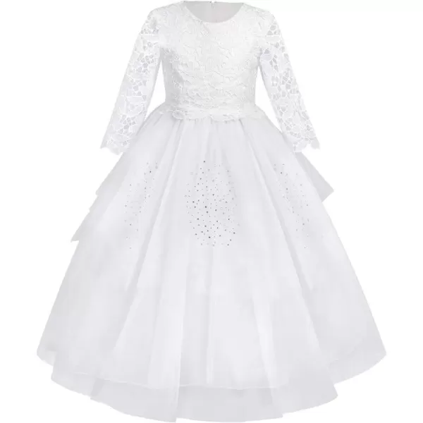 Sequins Flower Girls Lace Dress for Kids Wedding Bridesmaid Pageant Party Maxi Gown Irregular Puffy Tulle Dresses 314YWhite