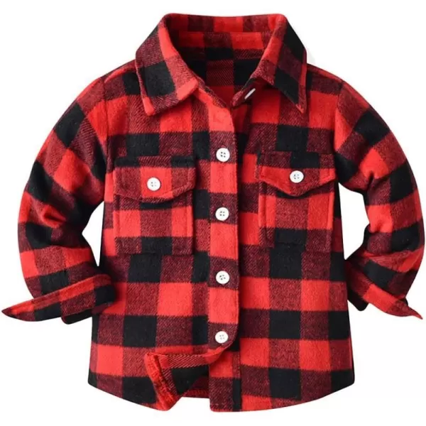 Toddler Baby Boys Plaid Flannel Shirt Long Sleeve Button Down Shirts FurLined Jacket Shirt Winter Fall Tops Clothes Red