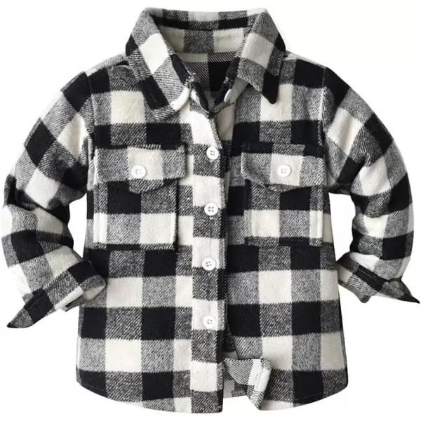 Toddler Baby Boys Plaid Flannel Shirt Long Sleeve Button Down Shirts FurLined Jacket Shirt Winter Fall Tops ClothesBlack