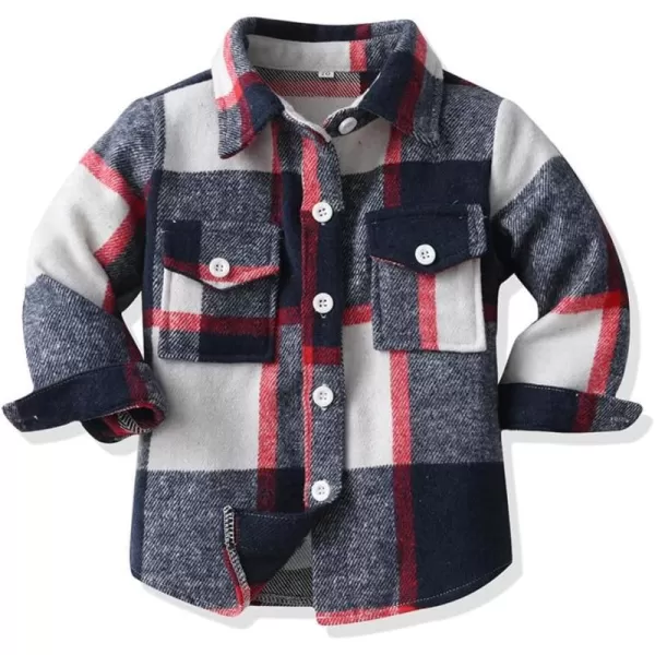 Toddler Baby Boys Plaid Flannel Shirt Long Sleeve Button Down Shirts FurLined Jacket Shirt Winter Fall Tops ClothesDark Blue  Red