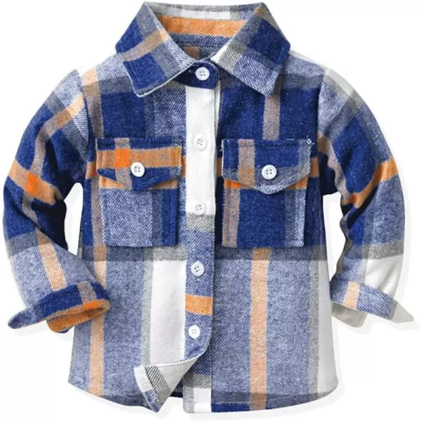 Toddler Baby Boys Plaid Flannel Shirt Long Sleeve Button Down Shirts FurLined Jacket Shirt Winter Fall Tops ClothesDark Blue