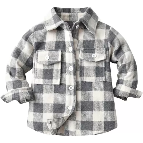 Toddler Baby Boys Plaid Flannel Shirt Long Sleeve Button Down Shirts FurLined Jacket Shirt Winter Fall Tops ClothesGray