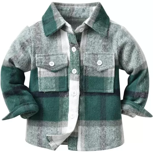 Toddler Baby Boys Plaid Flannel Shirt Long Sleeve Button Down Shirts FurLined Jacket Shirt Winter Fall Tops ClothesGreen