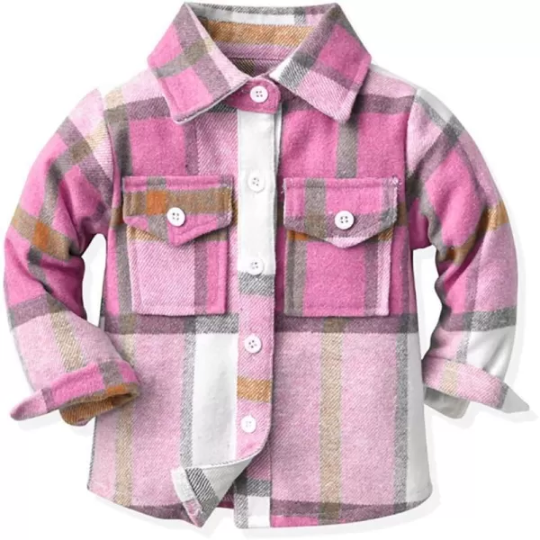 Toddler Baby Boys Plaid Flannel Shirt Long Sleeve Button Down Shirts FurLined Jacket Shirt Winter Fall Tops ClothesPink