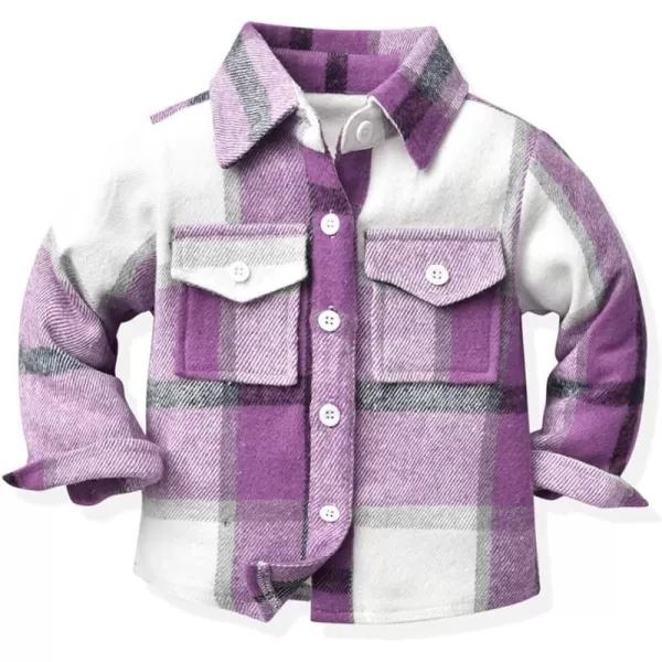 Toddler Baby Boys Plaid Flannel Shirt Long Sleeve Button Down Shirts FurLined Jacket Shirt Winter Fall Tops ClothesPurple