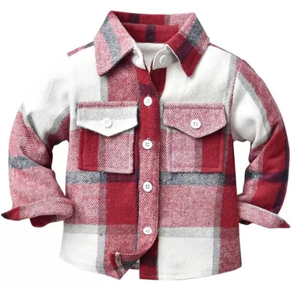 Toddler Baby Boys Plaid Flannel Shirt Long Sleeve Button Down Shirts FurLined Jacket Shirt Winter Fall Tops ClothesRed  Pink