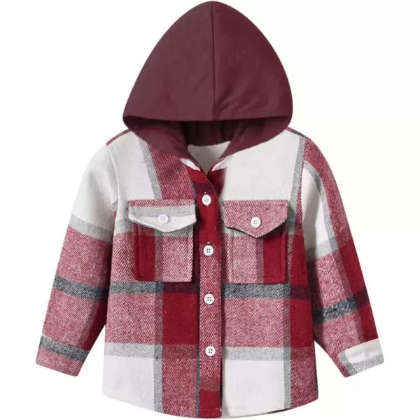 Toddler Baby Boys Plaid Flannel Shirt Long Sleeve Button Down Shirts FurLined Jacket Shirt Winter Fall Tops ClothesRed  Pink Hoodie