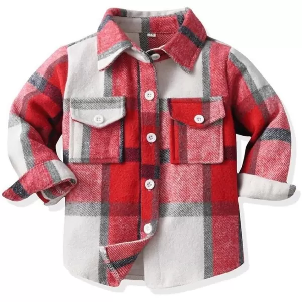 Toddler Baby Boys Plaid Flannel Shirt Long Sleeve Button Down Shirts FurLined Jacket Shirt Winter Fall Tops ClothesRed