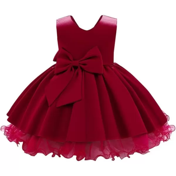 Toddler Baby Flower Girls Bowknot Tutu Dress Princess Pageant Wedding Birthday Party VBack Backless Puffy Tulle GownDark Red